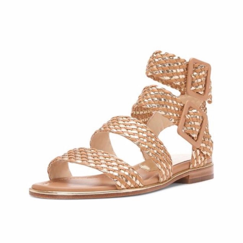 Donald Pliner Gold & Tan Woven Leather Lucia Sandal